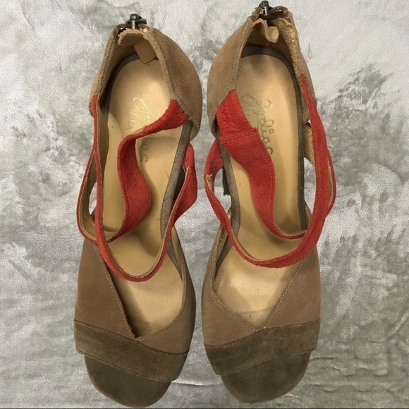 Zodiac USA Trixie Suede Leather Strappy Chunky Heels 70s Vibe Zip Back Sz 8 - Picture 6 of 13